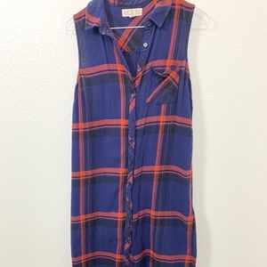 PINK ROSE - Plaid Sleeveless Button Dress